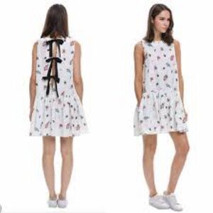 English Factory drop waist white floral dress size small back tie bows dainty